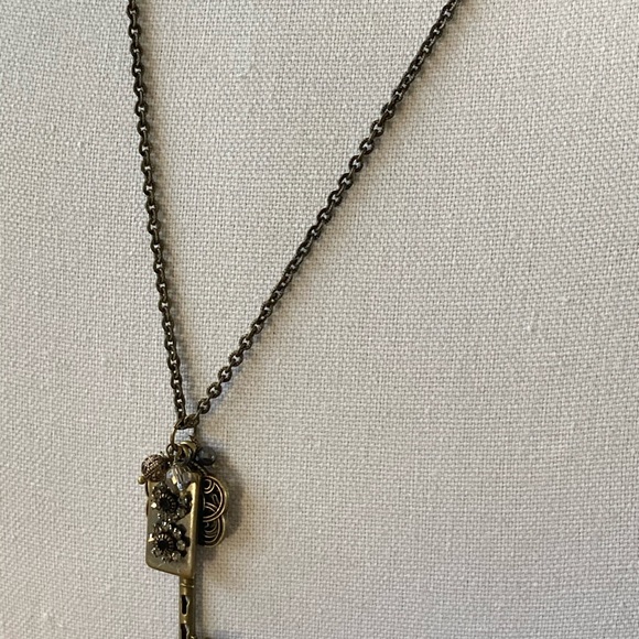 NWT Brass Key Necklace on Brass long chain with Swarovski Crystals - Picture 3 of 5